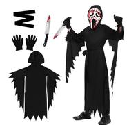 Scream Disfraz Halloween, Disfraz Scream Niño, Halloween Disfra-z Ghostface Set con Screa-m Mascara, Guantes, Cuchillo de Juguete, Disfra-z de Fantasma de Screaming para Carnaval Hallowee-n (M)