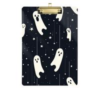 Scream Hanging Ghosts Stars - Portapapeles de acrílico plano, tamaño A4, transparente, para enfermeras, contratistas domésticos, dorado, 12 x 9 pulgadas, tabla para escribir con clip