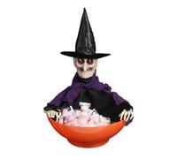 Screaming Witch Candy Bowl - Portacaramelos con ojos LED y sonido espeluznante | Decoración de Halloween para dulces, casa embrujada, dulce o trato, uso en interiores y exteriores