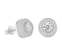 Screw Back Earrings Golden Plated 5 Cubic Zirconia Cluster Round Screw On Stud Ohrringe Clips Damen ohne Ohrloch Silber, Einheitsgröße, Metal