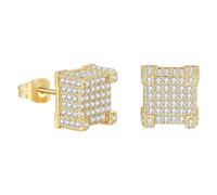 Screw Back Earrings Golden Plated 5A+ Cubic Zirconia Cluster Round Screw On Stud Pendientes mexicanos, talla única, Metal, Sin piedra preciosa