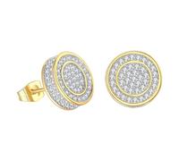 Screw Back Earrings Golden Plated 5A+ Cubic Zirconia Cluster Round Screw On Stud Pendientes mexicanos, talla única, Metal, Sin piedra preciosa