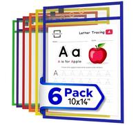 Scribbledo Bolsillos de borrado en seco, paquete de 6 fundas reutilizables de borrado en seco con soporte para marcadores, fundas de bolsillo coloridas de borrado en seco para la escuela o el trabajo,