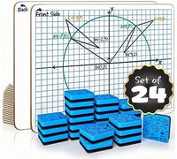 Scribbledo Paquete de 24 pizarras blancas de borrado en seco XY Axis de 9 x 12 pulgadas para uso estudiantil y aula, pizarra blanca de matemáticas, doble cara con 24 borradores incluidos