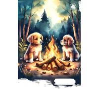 Scribeio Notebook- Cute Puppies, Pack of 1 | Unruled | 8.27 x 11.69 inches | Attractive Cover Designs | 120 pages | Notebooks | College, school & ... evening, outdoors, cozy, watercolor style.