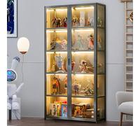 Scribora Vitrina de 5 Pisos De pie, armarios Curio, Puertas de estantería con, Puertas de acrílico Transparente, Vitrina de coleccionista para Sala de Estar, Oficina, Libros. (Doble tuir Gris)