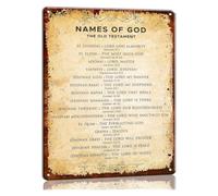 Scripture Metal Sign Names of God in the Bible Holy Names List Vintage Calligraphy Motif Tin Plaque for Bedroom Office Study 8 X 12 inch