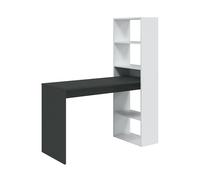 Scrivania Denton, Scrittoio multifunzione reversibile con libreria 5 ripiani, Tavolo da Studio o ufficio Porta PC portalibri, 120x53h144 cm, Bianco e Antracite