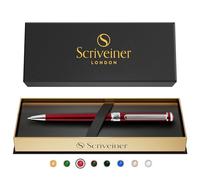 Scriveiner Deep Crimson Red Ballpoint - Estuche de bolígrafo rojo púrpura con acabado en acero cromado, recargable y retráctil, bonito regalo para hombre y mujer con caja, accesorio Pro Oficina