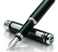 Scriveiner Pluma Estilográfica - Impresionante Pluma Lujosa con Acabado Cromado en Verde Muy Oscuro, Plumín Schmidt (Medio), Mejor Set de Regalo de Empresa para Hombre y Mujer, Ejecutivo, Oficina