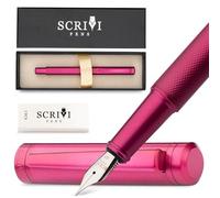 SCRIVI PENS Juego De Pluma Estilográfica De Lujo - [Rojo] - Punta Extrafina - Convertidor De Tinta Recargable, 5 Cartuchos De Tinta [Negro Y Azul] Caja De Regalo - Caligrafía Elegante