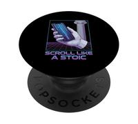 Scroll Like a Stoic Retro Grid Filosofía Digital Estética PopSockets PopGrip Adhesivo