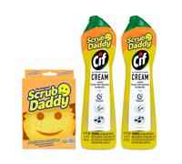 Scrub Daddy + 2x CIF All Propsito Camina de limpieza Lemn - Camina de limpieza para el hogar Multi Surface Free MultipUrpose Sponge