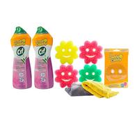 Scrub Daddy Kit de Suministros de Limpieza - Cif Floral Bundle - Incluye Scrub Mommy Dish Sponges, Toallas de Microfibra, Cocina Sink Caddy & Cif Cream All Purpose Cleaner, Pink Lilly (9 Count)