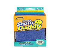 Scrub Daddy Scour Daddy Steel - Almohadillas de Acero Inoxidable para Platos, ollas, sartenes y Parrilla, estropajos para Cocina y baño, Suaves en Agua Tibia, firmes en frío, 2 Unidades