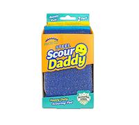 Scrub Daddy Almohadillas de acero para fregar - Scour Daddy Steel - Almohadillas de acero inoxidable para platos, ollas, sartenes y parrilla, suave en agua caliente, firme en frío - 2 unidades