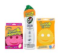 Scrub Daddy Scrub Mommy Daddy Caddy + CIF All Propsito Cleaner - Cocina de doble cara sin rascar + Scrubber de bao + Crema de limpieza de usos mlt