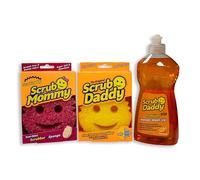 Scrub Daddy y Scrub Mommy Wonder Wash-Up Combo, Esponja lavavajillas en paquete doble con líquido lavavajillas 500 ml, Esponjas de cocina multipack para limpieza, Estropajo para lavavajillas