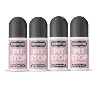 Scrubbingtons Desodorante Pit Stop 98% natural para mujer, roll-on, para piel sensible. Fabricado en el Reino Unido. Aprobado por pediatras, sin aluminio ni alcohol, aroma floral, 75 ml x 4