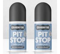 Scrubbingtons Desodorante Pit Stop 98% Natural para Mujer y Hombre, Roll-on para Piel Sensible. Fabricado en el Reino Unido. Aprobado por pediatras, sin aluminio ni alcohol, vegano y libre 75 ml x 2