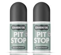 Scrubbingtons Pit Stop - Desodorante roll-on para adultos, sin aluminio, aroma a brisa oceánica, paquete doble de 75 ml