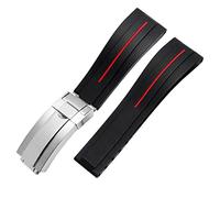 SCRUBY Bandas de reloj de silicona de goma de 20 mm de extremo plano para cualquier marca de marca Store de hebilla plegable de acero inoxidable.(Red line silver,20mm)