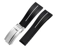 SCRUBY Bandas de reloj de silicona de goma de 20 mm de extremo plano para cualquier marca de marca Store de hebilla plegable de acero inoxidable.(White line silver,20mm)