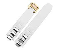 SCRUBY Bandas de relojes de silicona para Cartier 21st Century Convex Watchband 20 * 10mm Los accesorios de la cadena de relojes impermeables son correas adecuadas(White gold)