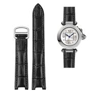 SCRUBY Correa de piel de vaca cóncava de 18x10mm, 20x12mm, pulsera de piel de becerro marrón y negro, hebilla plegable para reloj Cartier PASHA WSPA0009