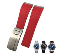 SCRUBY Correa de reloj de goma de 20mm apta para IWC Mark Omega Seamaster 300 AT150 correa de reloj de goma con eslabones metálicos Correa deportiva con extremo curvado(Red)