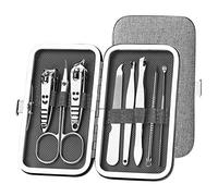 SCRUBY Juego de cortaúñas portátil de 8 piezas, cortaúñas portátil, kit de cortaúñas profesional, juego de uñas duradero, cuidado de uñas (gris)