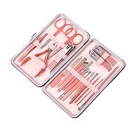 SCRUBY Juego de tijeras profesionales de pedicura para cutículas, pinzas de gancho, cortador de uñas (rosa, 18 piezas)