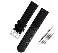 SCRUBY La correa de cuero de lona es adecuada para el reloj de campo Hamilton Khaki H68201993 H7060596 para correa Seiko con hebilla de 20mm y 22mm(Black silver,22mm)