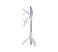 SCRUBY Soporte de teléfono integrado de 5 secciones extensible para selfie, trípode de mesa con mando a distancia (blanco)