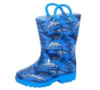 ScruffyTed Botas de agua unisex para niños y niñas, con asas fáciles de poner, Tiburones azules y ballenas, 27 EU