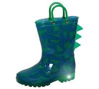 ScruffyTed Botas Wellington de dinosaurio iluminadas para niños, botas de agua con asas y luces intermitentes, botas de dinosaurio para niñas, zapatos de lluvia, verde azulado, 30 EU