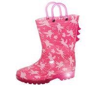 ScruffyTed Botas Wellingtons de unicornio iluminadas para niños, botas de agua rosadas con asas y luces intermitentes, zapatos de lluvia 3D, Pink, 28 EU