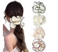 Scrunchie gigante, 4 piezas de Scrunchie de gran tamaño de doble capa plisada con volantes grandes para mujeres grandes lazos para el pelo para moños y coletas