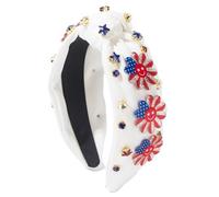 ScrunchieIndependence Day - Diadema con bandera nacional, diamantes y estrellas, cruz y sol, adorno para el pelo, color blanco