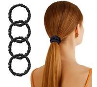 Scrunchies anillos de pelo de seda de satén Scrunchies I reduce el daño del cabello - 4 piezasI Scrunchies suave seda elástica Skrunschis para niñas y señoras (Negro,S)