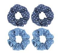 Scrunchies Pelo Juego de 4 coleteros mezclilla for mujer, diseños retro, tela vaquera azul, for el pelo(Color1)
