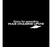 SCSHY Engomada del Coche 16,5 Cm * 3,6 Cm Lo Siento por El Exceso De Velocidad, Estaba Persiguiendo La Divertida Pegatina De Vinilo para Coche De Ovni, Negro/Plateado