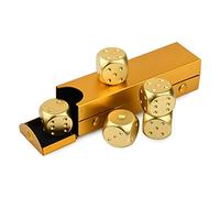 SCSpecial Dados de aleación de Aluminio 5 Piezas Dados de Metal portátiles de 16 mm con Caja Rectangular Dados de 6 Lados para Beber Juego de Fiesta - Dorado