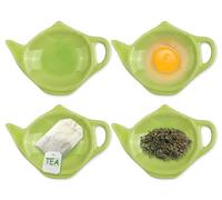 SCSpecial Juego de 4 portabolsas de té en forma de tetera, posavasos para salsa y postre, verde, S