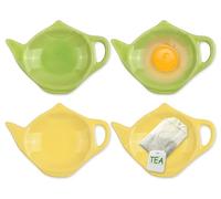 SCSpecial Juego de 4 soportes para bolsitas de té en forma de tetera (tetera verde y amarillo)