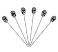 SCSpecial Selecciones de cóctel de calavera 6 piezas de acero inoxidable Selecciones de oliva Palitos de fruta reutilizables para la fiesta de Halloween - Establecer A