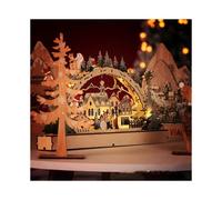 SCSYV Christmas Wooden House Village Scene 38 cm Light up Christmas Scene Ornaments for Window Fireplace Dining Table House Decoration