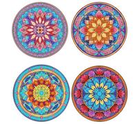 Sctecoau 4 Manteles Individuales Redondos Antideslizantes de Acrílico con Pintura Artística de Diamantes para Decoración de Mesa A