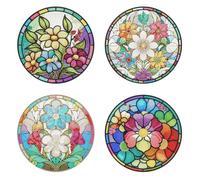 Sctecoau 4 Manteles Individuales Redondos Antideslizantes de Acrílico con Pintura Artística de Diamantes para Decoración de Mesa B