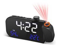 Sctecoau Reloj Despertador de Proyección con Radio FM para Dormitorio, Reloj Digital Giratorio de 270°, Pantalla LED Grande de 7 Pulgadas, Alarmas Duales